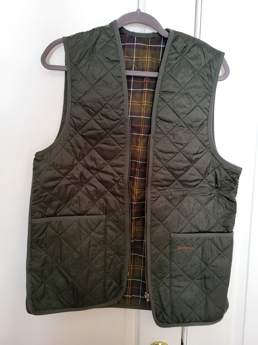 Barbour Quilted Waistcoat/Zip-in Liner Olive Green Sz 38
